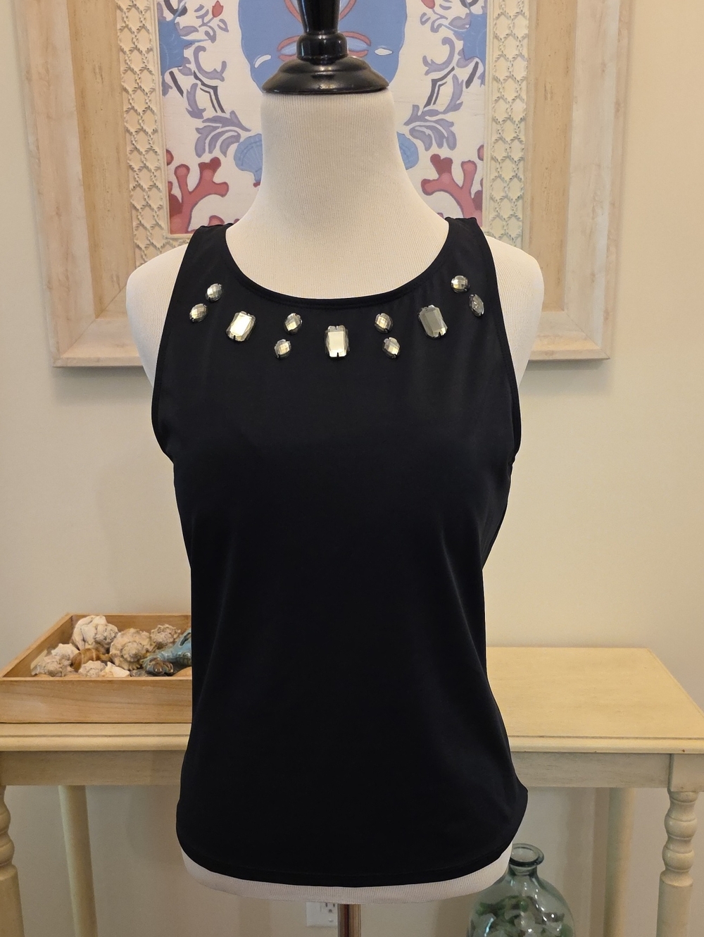 Shape FX Black Jeweled Swim Tank Top